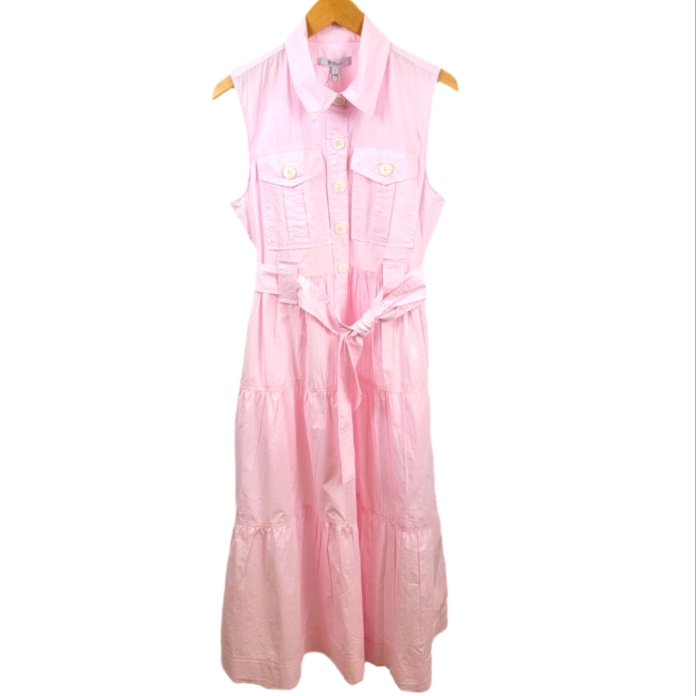 🆕️Derek Lam Florence Belted Cotton Sleeveless Pink Midi Dress With Pockets